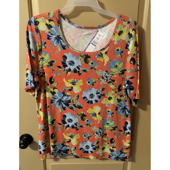 Womans Time and Tru Scoop Neck Multi-colorful Elbow Length Shirt Size XXL 20 NWT - Picture 1 of 6